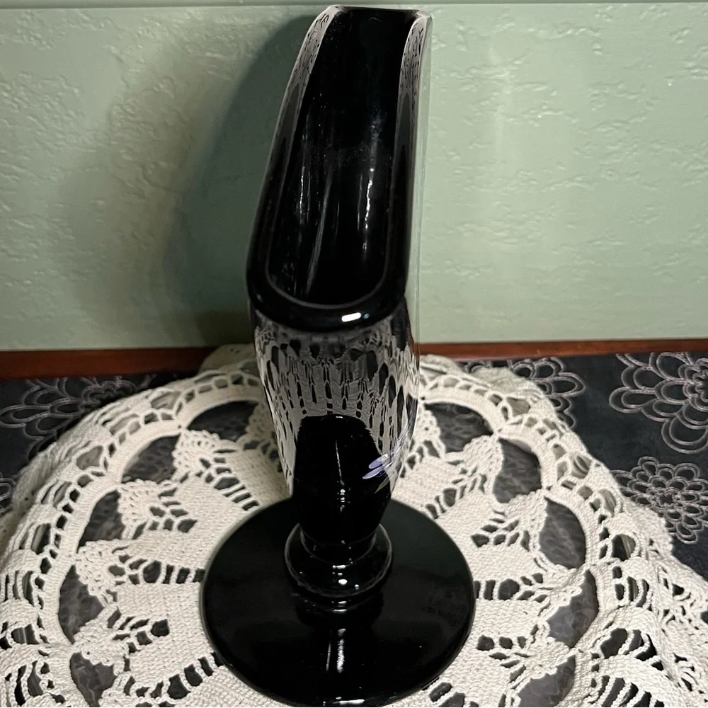 Vintage Fenton Black Amethyst Fan Vase – Hand Painted & Signed